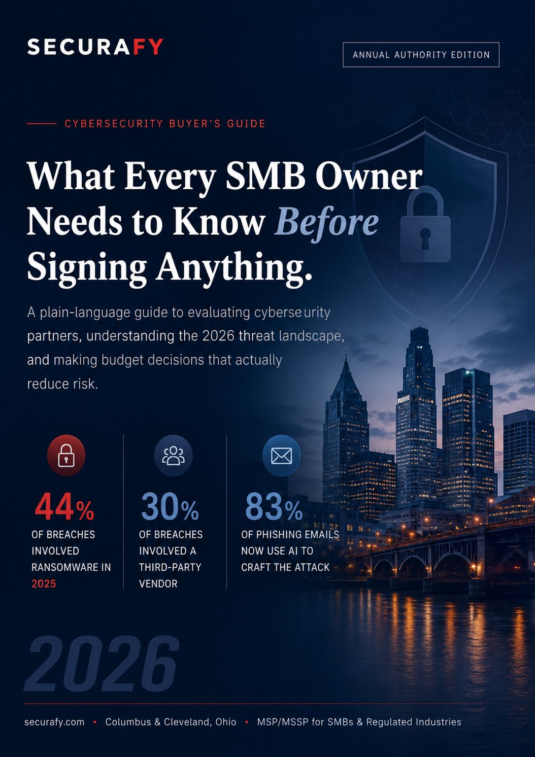 2026 Cybersecurity Buyer's Guide for SMBs — Securafy Annual Authority Edition cover